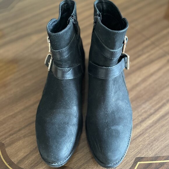 Dune London Black Suede Boots with Gold Buckles - Size 9.5 - Picture 2 of 5